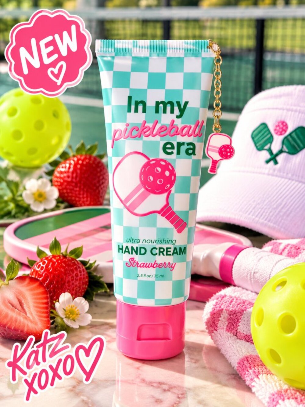 Pickleball Hand Cream Strawberry Scented 2.5 oz Paddle Charm Gift Self-Care New